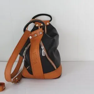 Valentina Carrano  Black Tan Leather Sling Backpack Shoulder Bag Valentina Carrano Leather Backpack - Black Backpacks  main image 3
